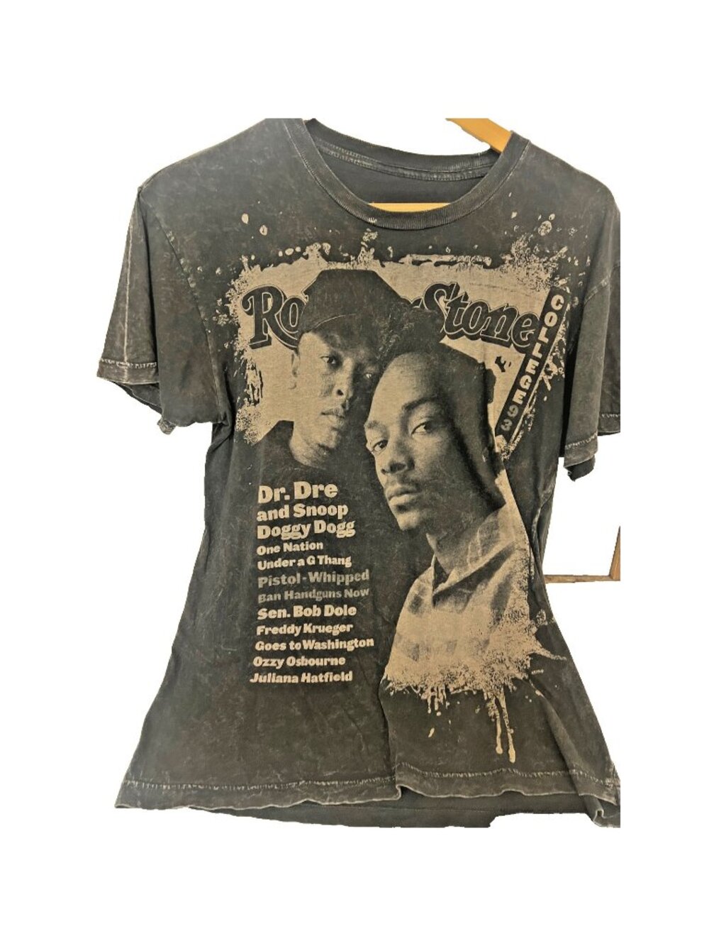 Rolling Stone Dr Dre Snoop Dogg Graphic T-Shirt Acid Wash Black Mens Medium.   P
